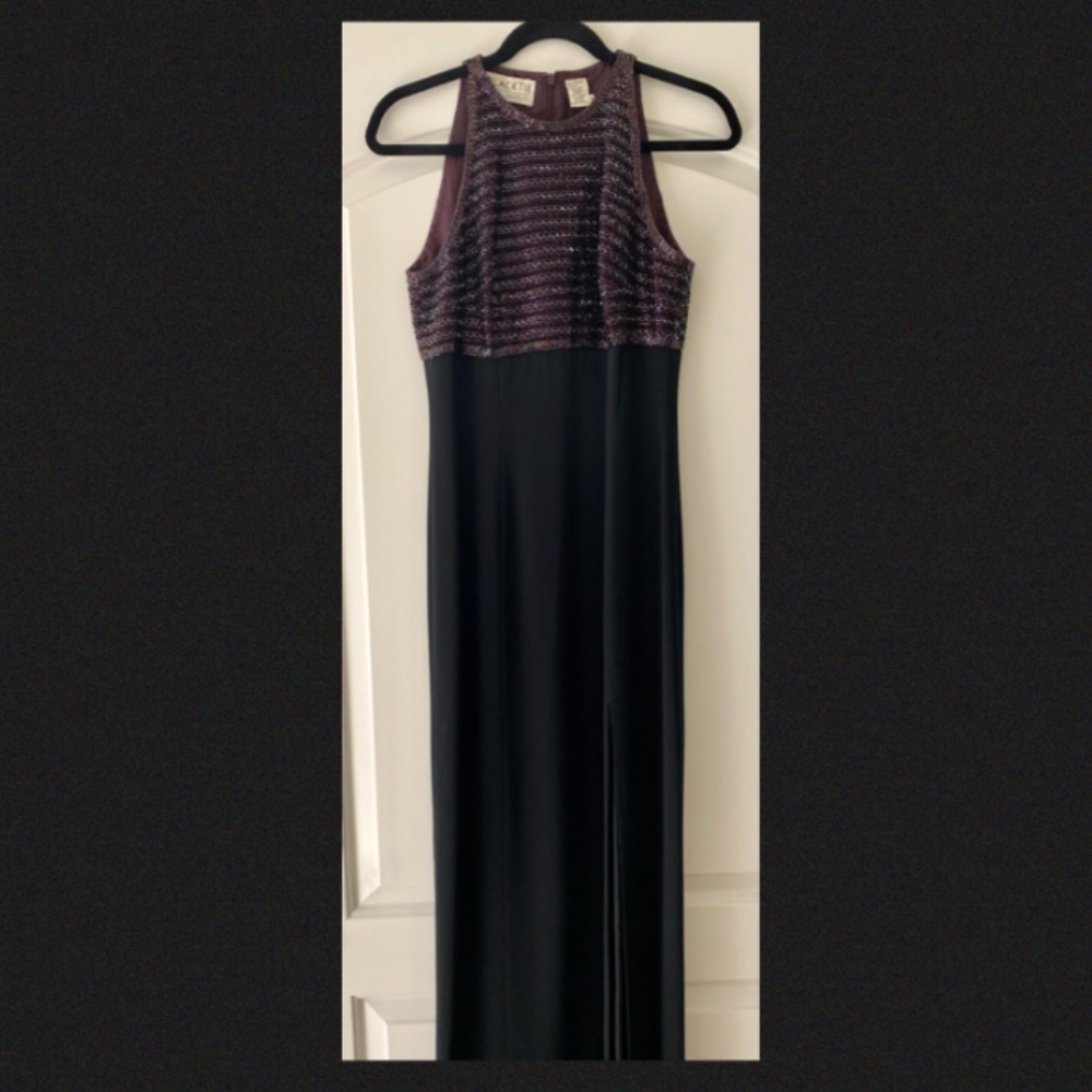 90s Oleg Cassini Black Tie Beaded Gown